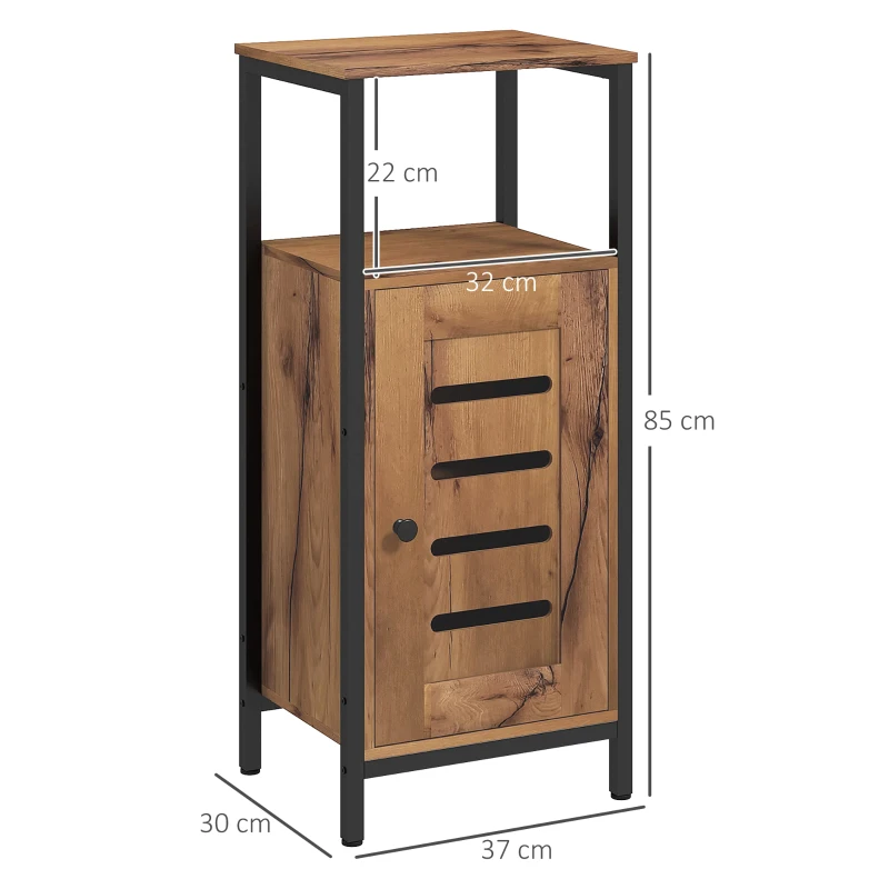 kleankin Meuble bas de salle de bain avec porte à lamelles structure en acier niche ouverte 37 x 30 x 85 cm brun rustique