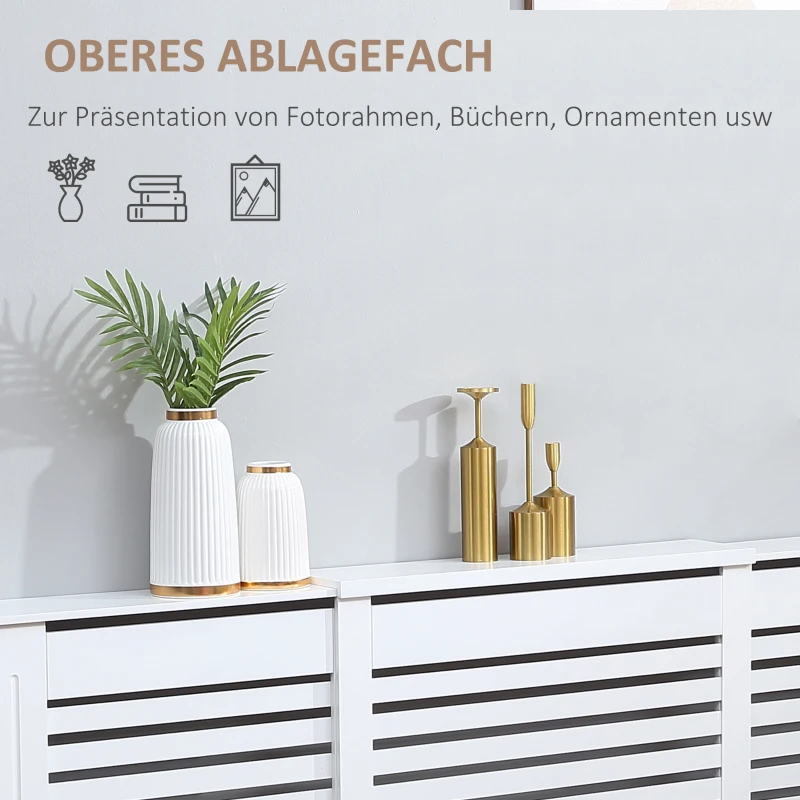 HOMCOM Heizkörperverkleidung Heizkörperabdeckung, MDF, einstellbar zwischen 140 und 202, 202 cm x 19 cm x 82,5 cm, Weiß
