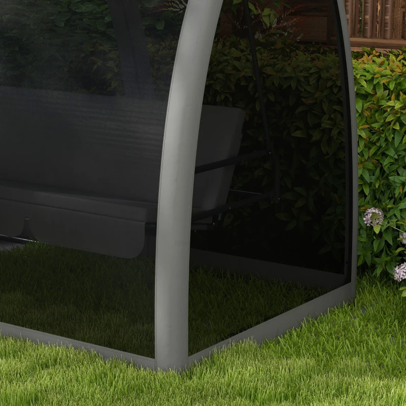 Outsunny Dondolo da Giardino 2 in 1 Convertibile in Letto con Cuscini e Zanzariera, 240x140x197 cm, Grigio