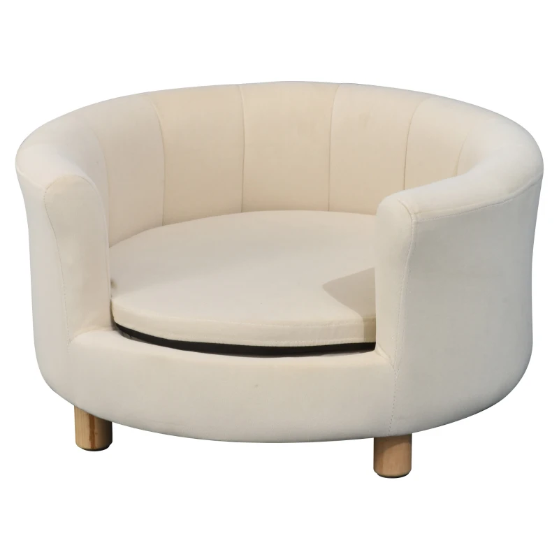 PawHut Divano per Cani e Gatti Imbottito con Schienale e Cuscino Rimovibile, 65x64x37cm, Crema