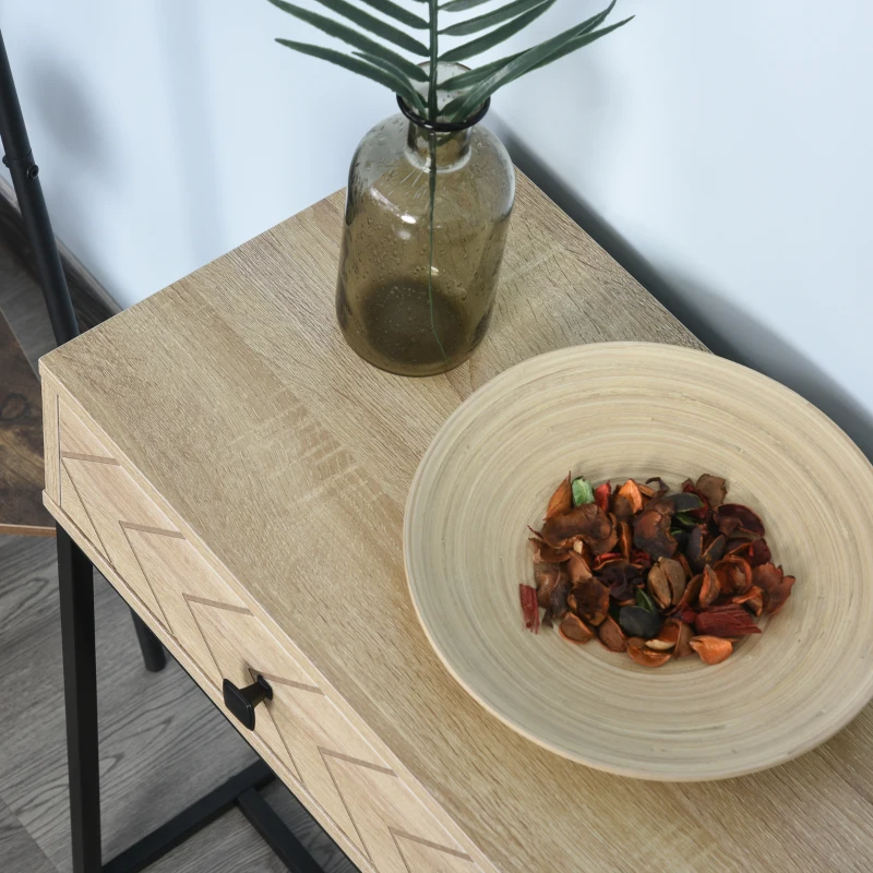 HOMCOM Tavolo Consolle Vintage in Legno e Metallo Nero per un Ingresso dal Design Contemporaneo, 2 Cassetti 90x35x76cm