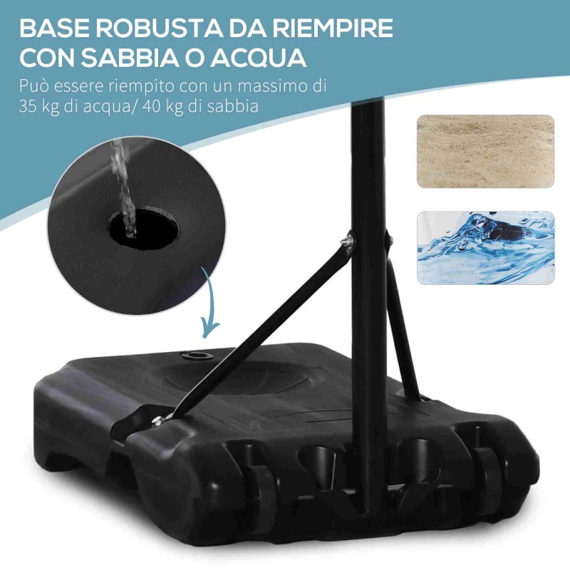 HOMCOM Canestro Basket ad Altezza Regolabile con Base Riempibile e 2 Ruote, in Acciaio, PE e HDPE, 70x45x2 cm