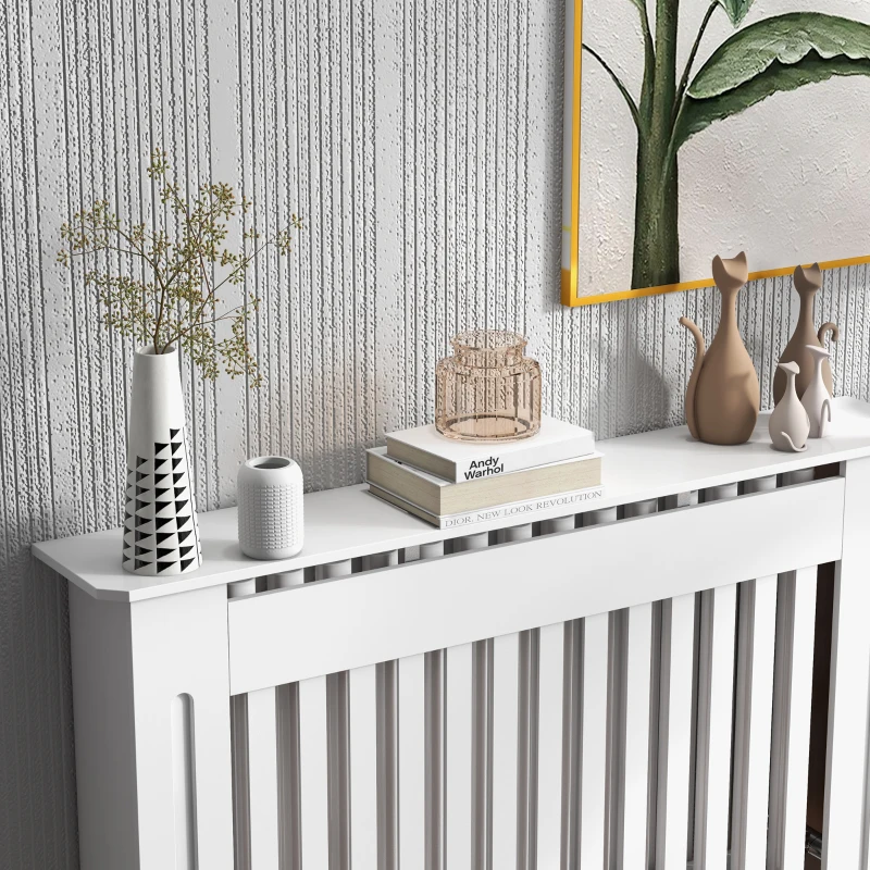 HOMCOM Cubre Radiador Cubierta de Radiador para Radiador con Dispositivo Antivuelco Diseño Moderno MDF 112x19x81cm Blanco(m-8)