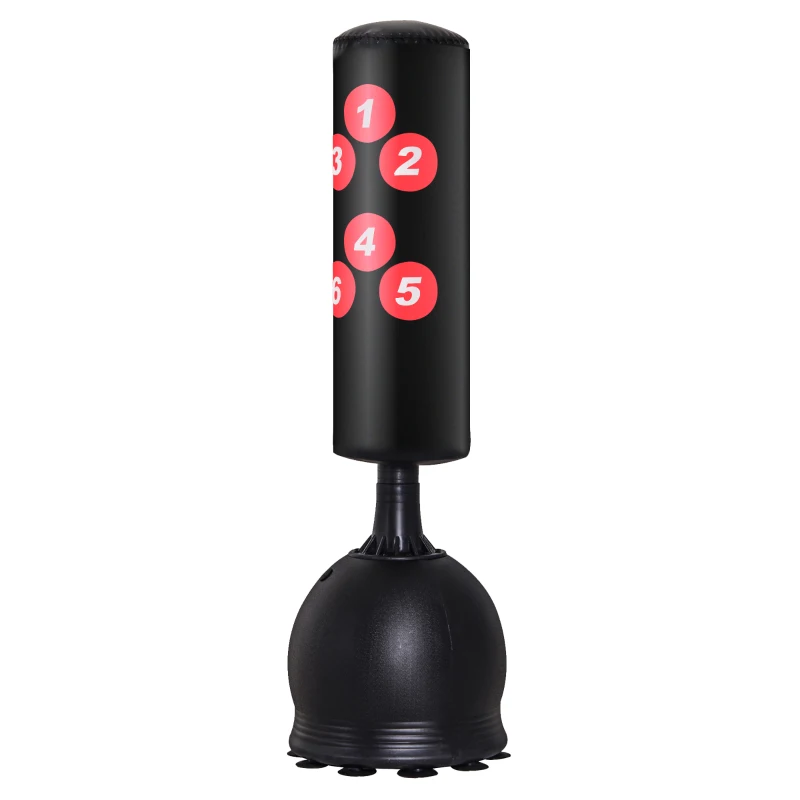 HOMCOM Sac de frappe boxe sur pieds punching ball autoportant adultes enfants 165 cm cibles de touche ventouses antidérapantes noir rouge