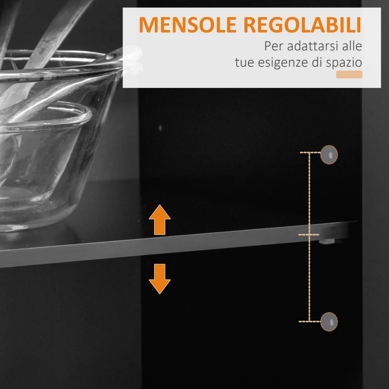 HOMCOM Carrello da Cucina Multiuso in Legno con 2 Cassetti, Armadietto e 4 Ruote, 104x46x91cm, Nero