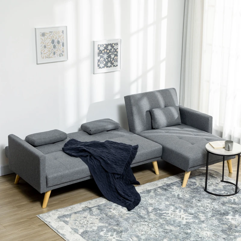HOMCOM Canapé d'angle convertible avec méridienne 3 places accoudoirs 3 coussins rembourrées 245 x 127 x 83 cm gris
