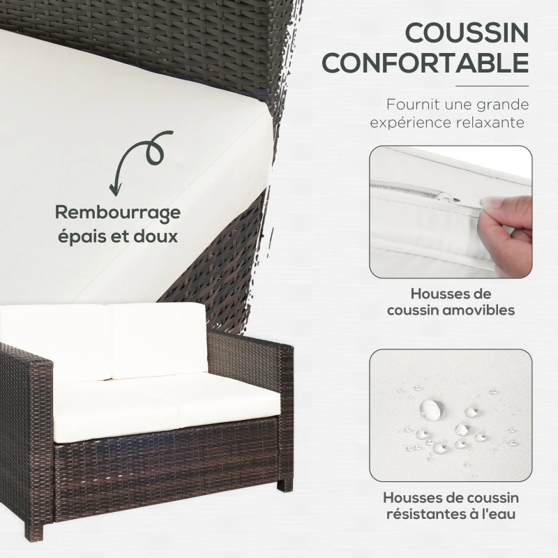 Outsunny Canapé de jardin 2 places canapé droit 4 coussins déhoussables 130L x 70l x 80H cm résine tressée chocolat