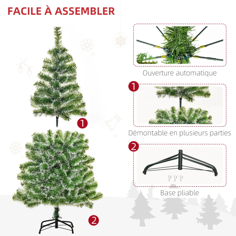 HOMCOM Arbre de Noël artificiel scène de neige Ø 75 x 150H cm 416 Réplique d'une branche d'épine Nordmann Grand Réalisme