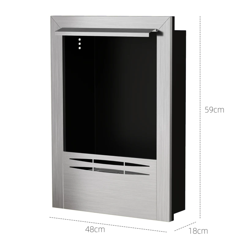 HOMCOM Șemineu pe Bioetanol de Perete cu Arzător 0,9L pentru Durată 3,3 Ore și Acoperire 20m², 48x18x59 cm, Argintiu