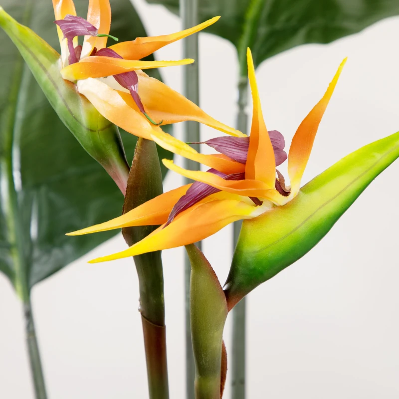 HOMCOM Plante artificielle oiseau de paradis Strelitzia hauteur 1,80 m 13 feuilles et 2 fleurs grand réalisme pot Inclus