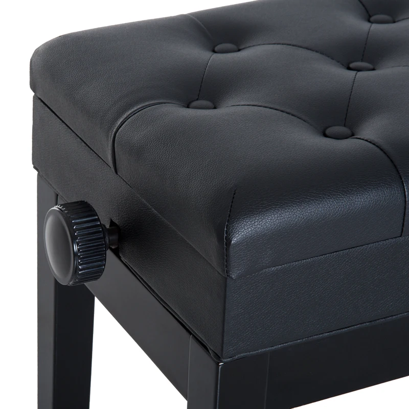 HOMCOM Sgabello per Pianoforte Trapuntato con Vano Contenitore, in Legno e Pelle PU, 54.5x33x48-58 cm, Nero