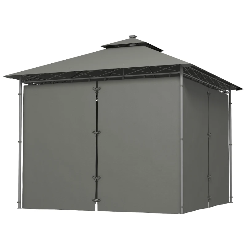 Outsunny 3 x 3 m Solar LED Metal Gazebo - Dark Grey
