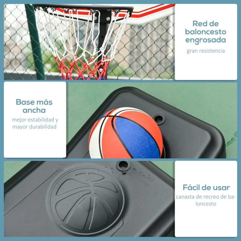 HOMCOM Canasta de Baloncesto con Altura Ajustable de 155-210 cm Base Rellenable y Ruedas para Exterior e Interior Multicolor