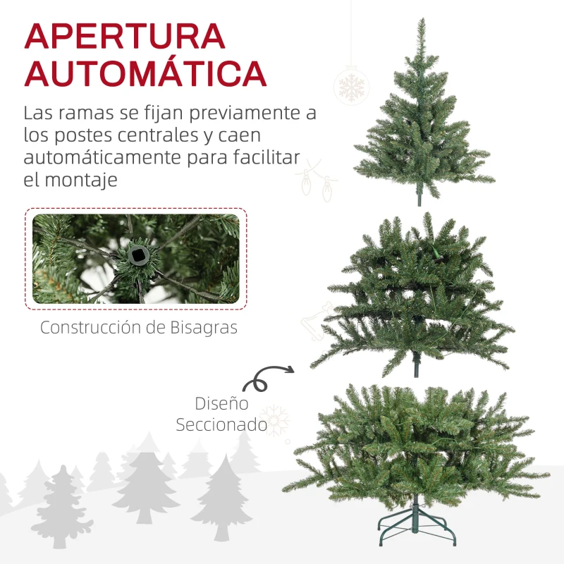 HOMCOM Árbol de Navidad Artificial 180 cm con 310 Luces LED 872 Ramas y Patas de Metal Árbol Navideño para Interior Verde