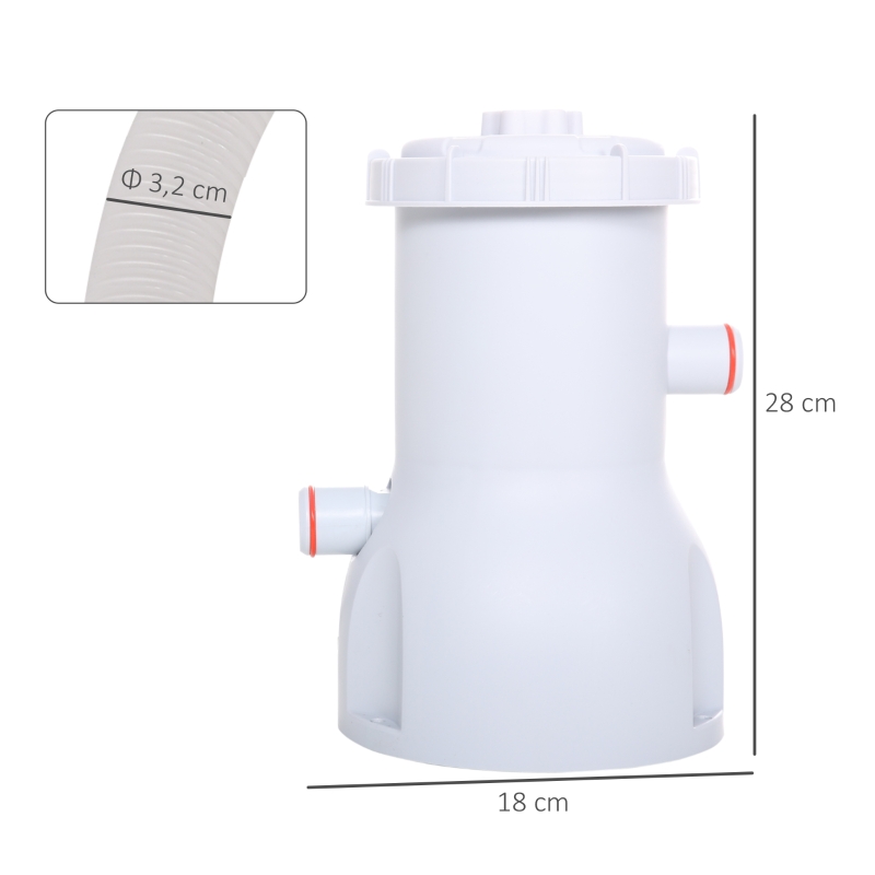Outsunny Depuradora de Filtro 3028 L/h para Piscina hasta 15.000 L Bomba de Filtro con Mangueras de 32 mm Ø18x28 cm Blanco