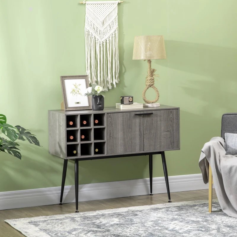 HOMCOM Aparador de Cocina Mueble Buffet Auxiliar con Armario y Botellero para Salón Comedor 106,6x40x82 cm Gris