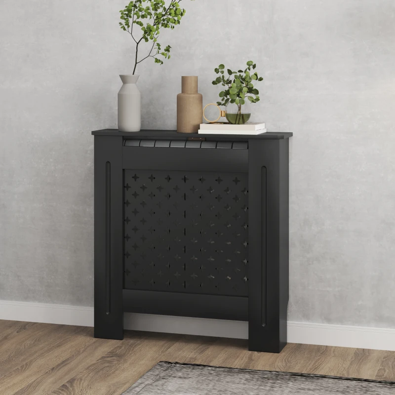 HOMCOM Copritermosifoni in Legno MDF Traforato a Croce con Ripiano e Fissaggio a Muro, 78x19x82 cm, Nero