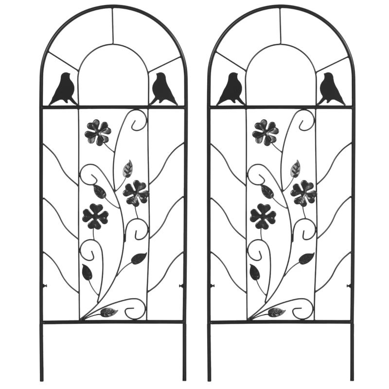 Outsunny Juego de 2 Enrejados de Jardín Soportes para Enredaderas de Acero para Flores Plantas en Patio 38x98 cm Negro