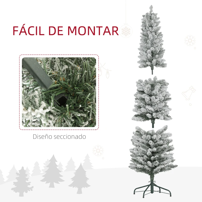HOMCOM Árbol de Navidad Artificial Nevado 180 cm con 150 Luces LED 329 Ramas y Patas de Metal para Salón Verde y Blanco