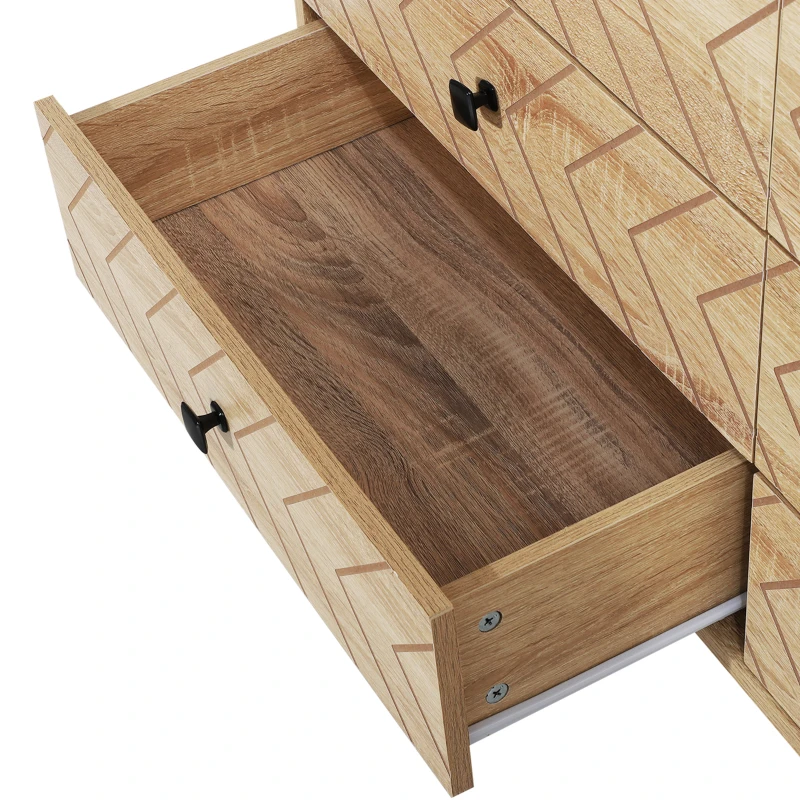 HOMCOM Bedroom Chest of Drawers, 6 Drawer Dresser, Sideboard Cabinet with Zigzag Design and Metal Base, Storage Drawer Unit, 120x71cm, Natural