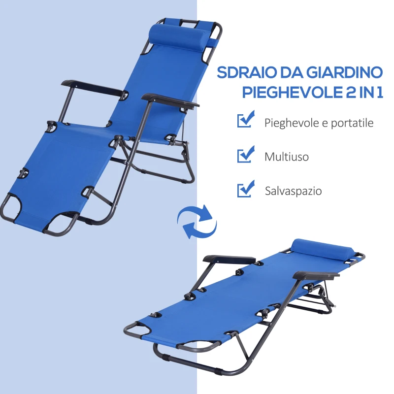 Outsunny Lettino Sdraio Pieghevole e Richiudibile da Giardino in Tessuto Oxford, 135x60x89cm - Blu