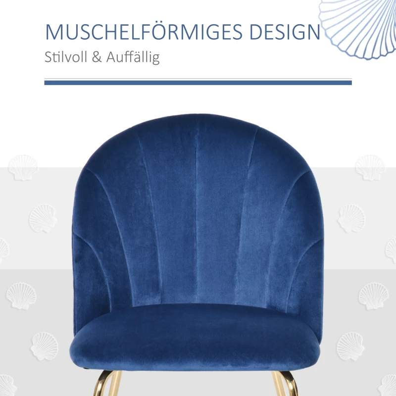 HOMCOM 2er-Set Esszimmerstühle im Retrodesign 52 cm x 52 cm x 81 cm Blau+Gold