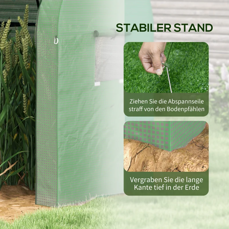 Outsunny Mini-Gewächshaus Gewächshaus Treibhaus, 2 Pflanzbereiche, aufrollbare Türen, 185 x 94 x 150 cm, Grün