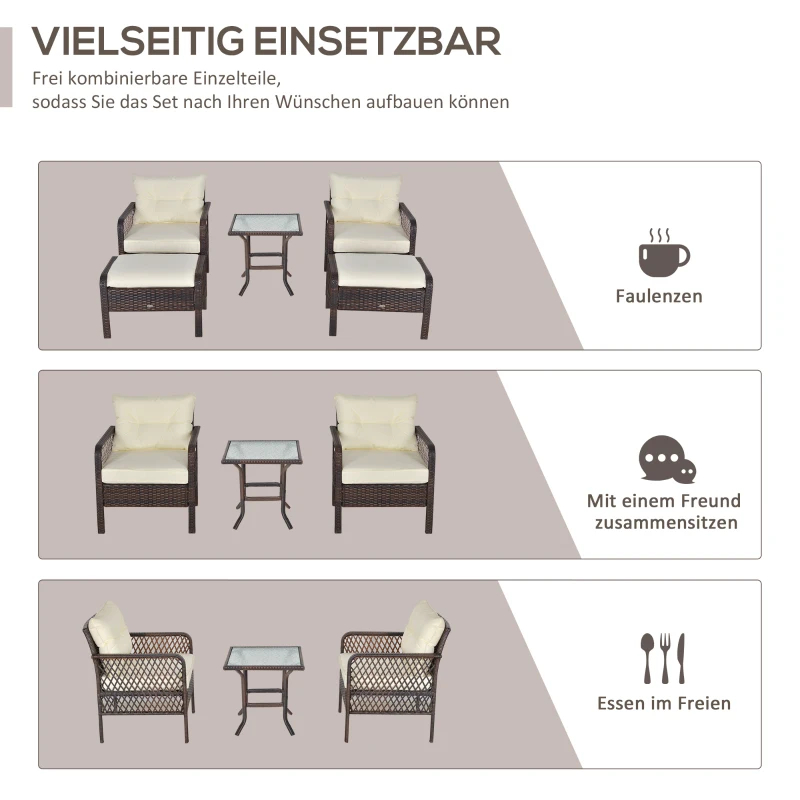 Outsunny Rattan Gartenmöbel Set für 4 Personen Balkonmöbel Set Sofa mit Hocker Tisch Stahl Braun 65 x 66 x 75 cm