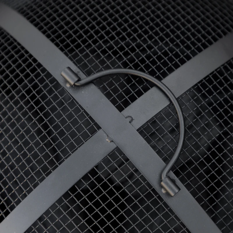 Outsunny Brasero cheminée rond à bois en métal avec tisonnier pare-étincelle grille et poignée diamètre 45,5 cm noir