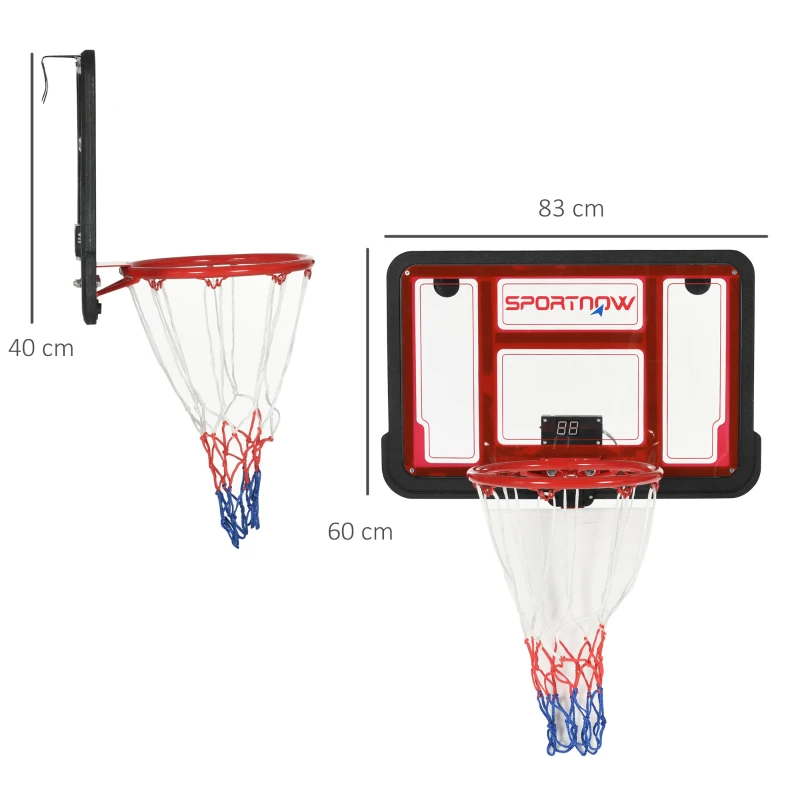 SPORTNOW Basketballkorb mit elektronischer Punkteanzeige, für Wand- und Türmontage, inkl. Basketball, Ballpumpe