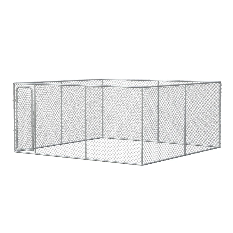 PawHut Kennel per Cani da Esterno a Maglie con Porta con Blocco in Acciaio, 400x400x182cm, Argento