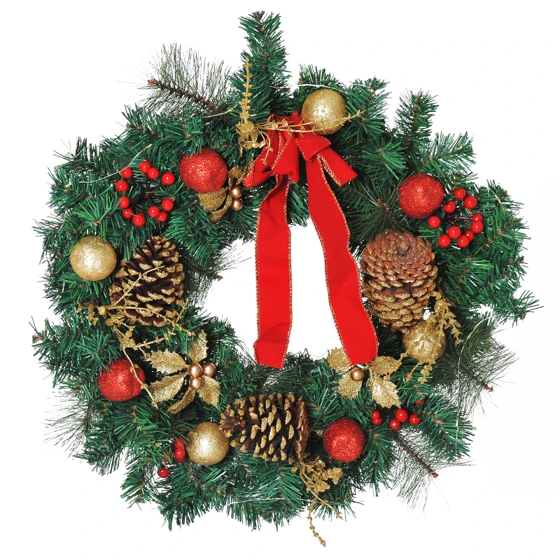 HOMCOM Corona Natalizia Ghirlanda di Natale Decorativa Luminosa con 20 Luci LED Φ60cm