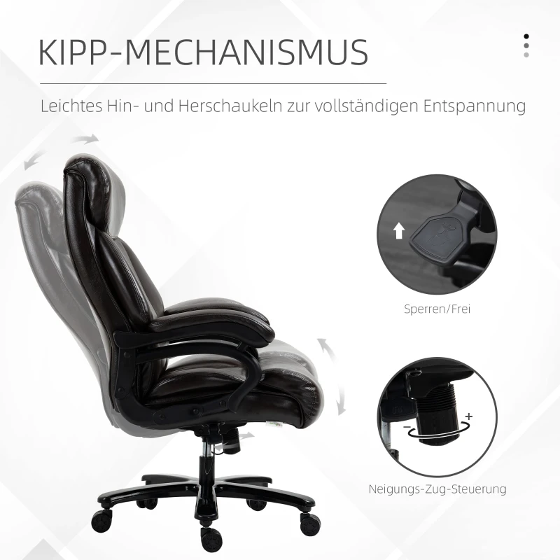 Vinsetto Bürostuhl Chefsessel Gaming Stuhl Drehstuhl Wippfunktion Dicke Polsterung 180 kg Belastbarkeit ergonomisches Design höhenverstellbar Kunstleder Braun 72x83x114-122 cm