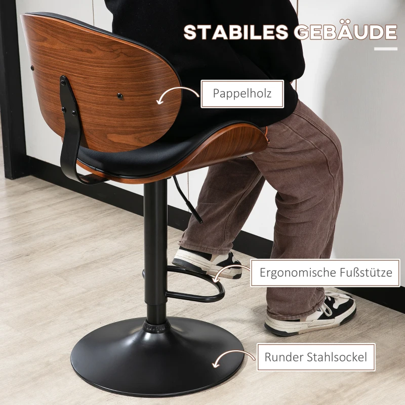 HOMCOM Barhocker-Set, höhenverstellbar, drehbar, Kunstleder, Stahlrahmen, schwarz, 53 x 50,5 x 112,5 cm
