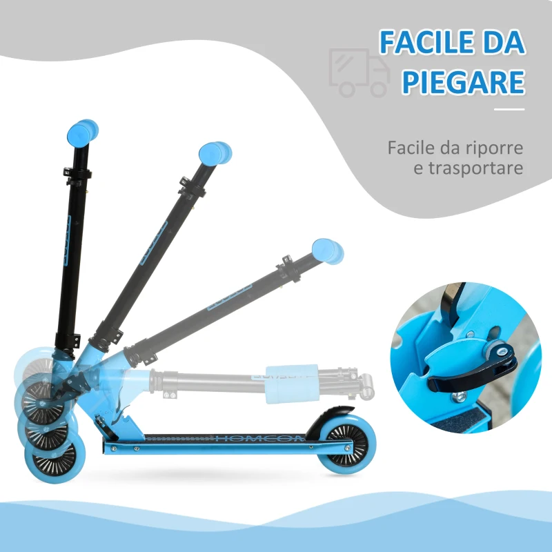 HOMCOM Monopattino per Bambini 3-8 Anni, Pieghevole con Altezza Regolabile, in Alluminio, Blu