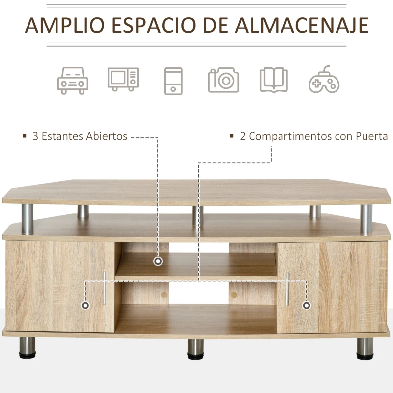 HOMCOM Mesa para TV para Televisores de hasta 55 Pulgadas  con 2 Puertas y 2 Estantes para Dormitorio 120x39,5x52 cm Roble