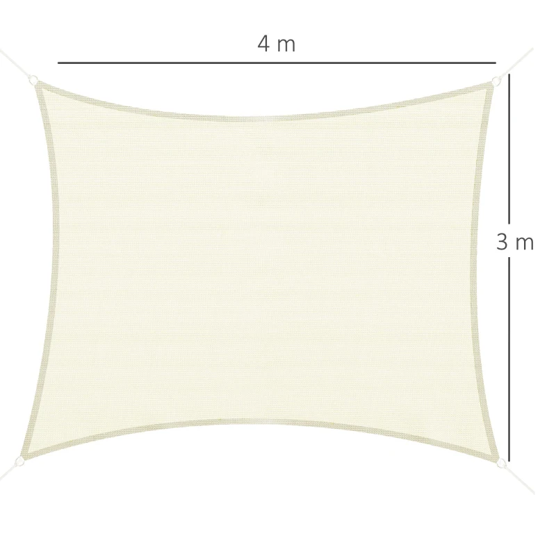 Outsunny Vela Ombreggiante Rettangolare, Impermeabile e Anti-Raggi UV in HDPE, 3x4m, Crema
