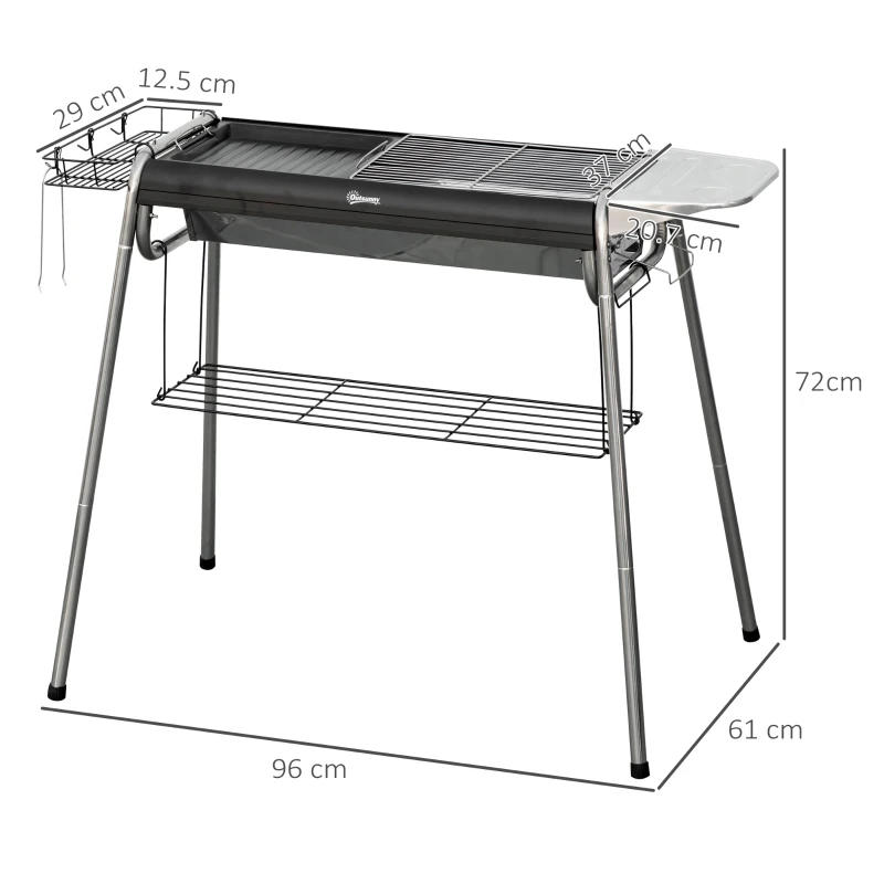 Outsunny Barbecue a Carbonella con Griglia e Piastra di Cottura, Cestino e Ripiani, 107x63x75cm, Nero