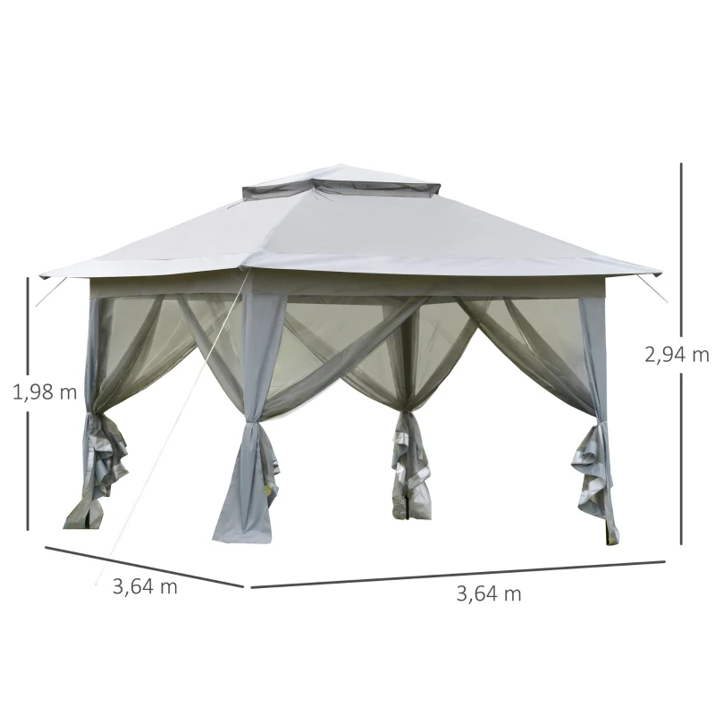 Outsunny Faltpavillon Pop-Up-Zelt Gartenpavillon inkl. Rollentasche Stahl+Oxford+Mesh Grau 3,64x3,64x2,94m