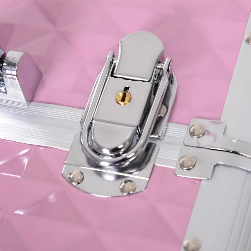 HOMCOM Valise trolley maquillage mallette cosmétique vanity poignée télescopique réglable 34L x 25l x 62H cm alu. rose