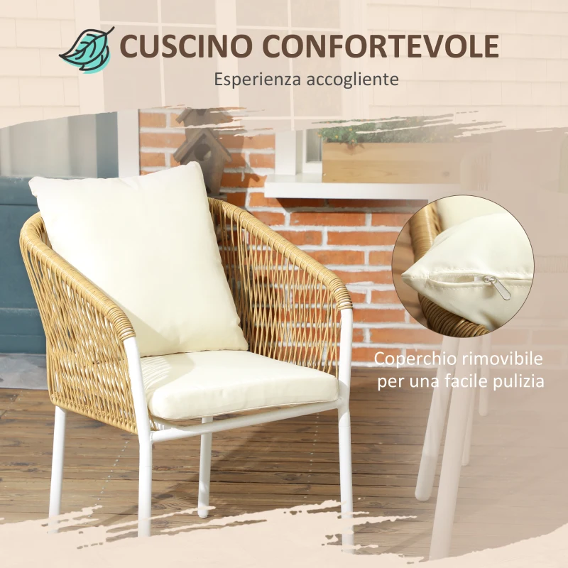 Outsunny Set da Giardino in Rattan PE e Alluminio con Tavolo in Vetro e 4 Sedie Impilabili, Giallo