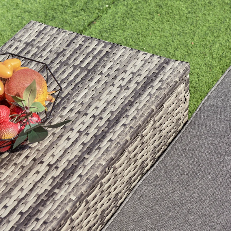 Outsunny 3pz Componibile 2 Lettini Prendisole (60 x 195 x 86cm) 1 Tavolino (121 x 40 x 50cm) Rattan con Materassini Grigio