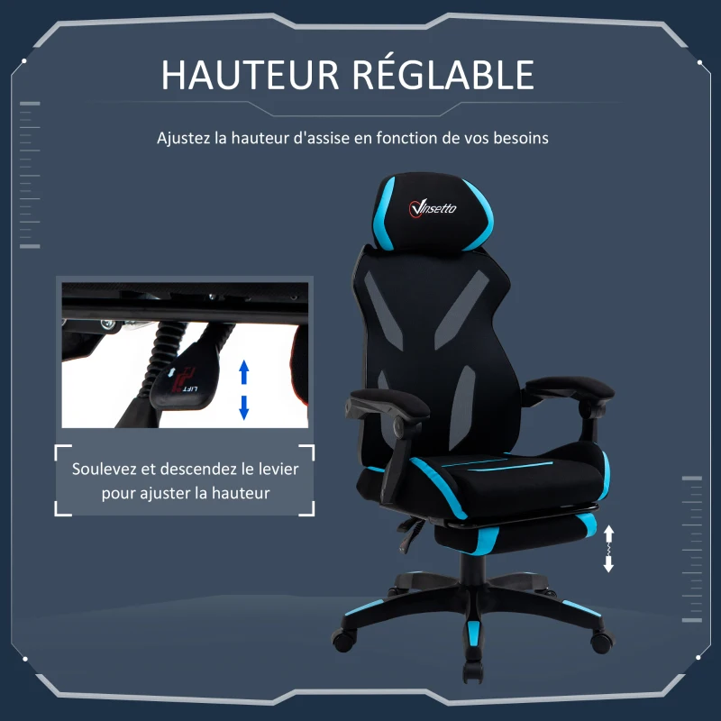Vinsetto Fauteuil de bureau chaise de bureau ergonomique grand confort avec repose-pieds support lombaire hauteur réglable roulettes pivotantes 65 x 65 x 129 cm