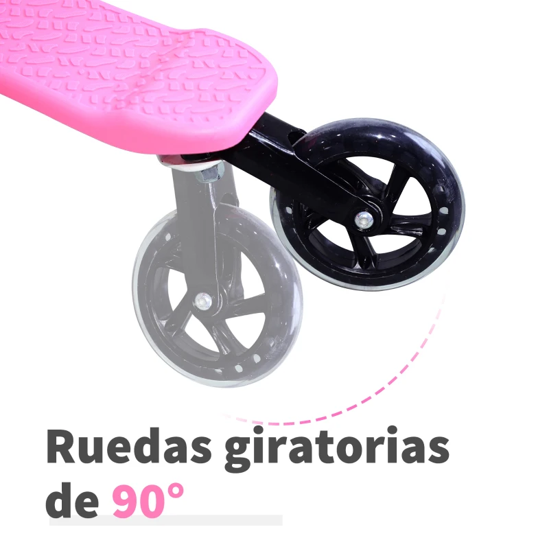 HOMCOM Patinete Scooter de 3 Ruedas Plegable Scooter de Oscilación Reductor para Niños +4 Años con Freno Manillar Ajustable Carga 50 kg 91x60x80cm Marco Acero Rosa