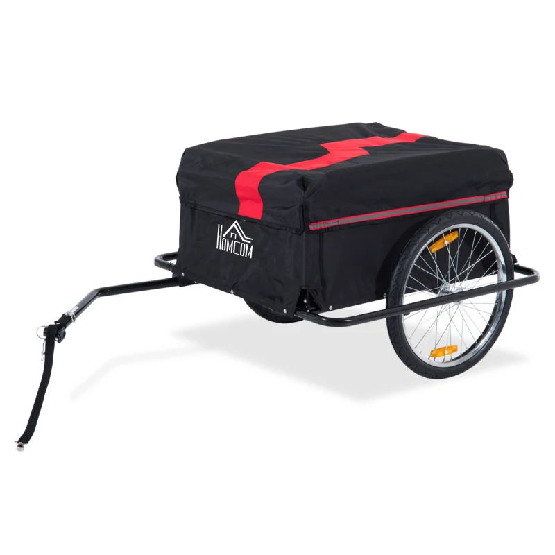 HOMCOM Two-Wheel Bicycle Large Cargo Wagon Trailer Oxford Fabric, Folding Storage, & Removable Cover, Red