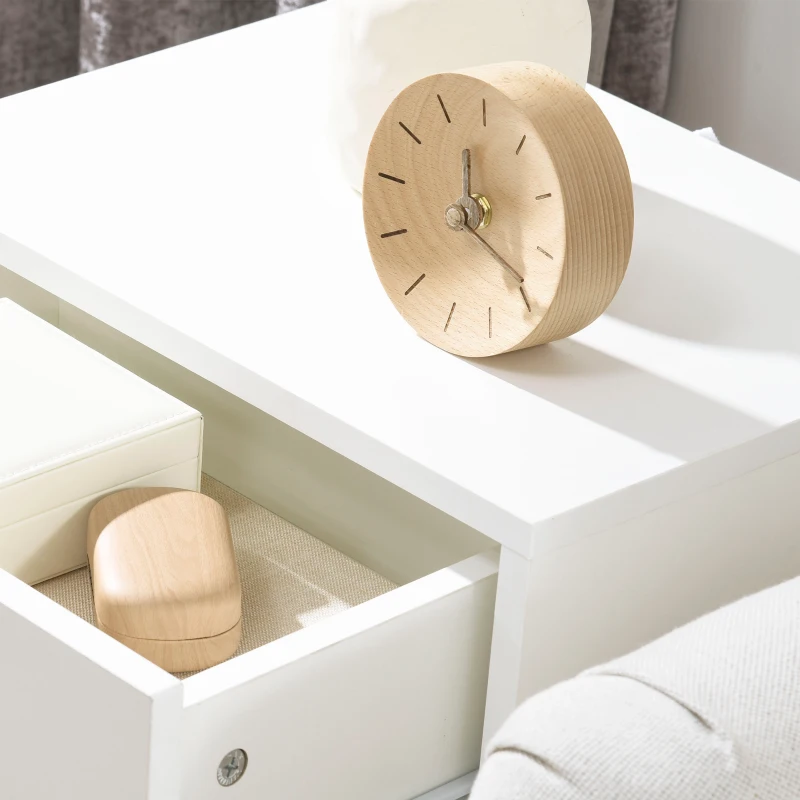 HOMCOM Juego de 2 Mesitas de Noche con Cajón y Patas de Madera para Dormitorio Salón Cama Oficina 40,5x30,5x60 cm Blanco