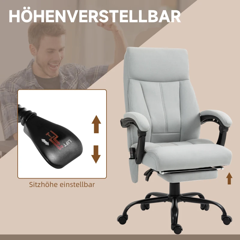 Vinsetto Bürostuhl mit Massagefunktion & Heizfunktion, Fußstütze, bis 120 kg, Grau(m-5)