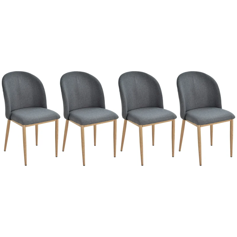 HOMCOM Lot de 4 chaises de Salle à Manger Chaise de Salon Pieds en métal Imitation Bois 50 x 58 x 85 cm Gris