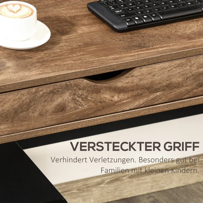 HOMCOM Schreibtisch im Industriedesign mit 2 Schubladen, 110 cm x 55 cm x 75 cm, Schwarz + Braun