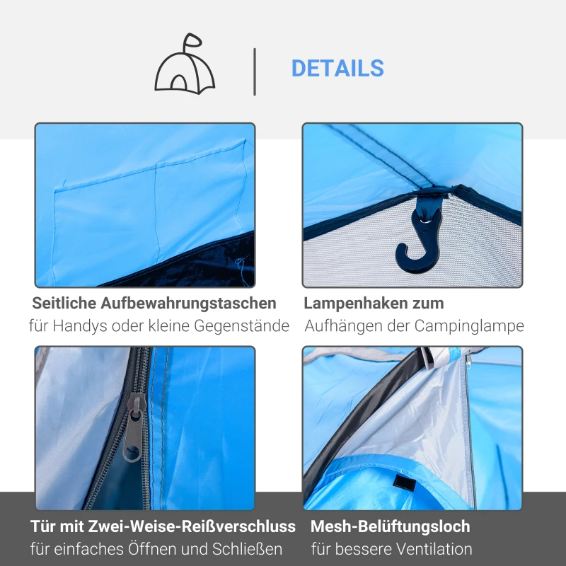 Outsunny Campingzelt, Wurfzelt für 2-3 Personen, Vorraum & Schlafbereich, wasserdicht, 426 x 206 x 154 cm, Hellblau